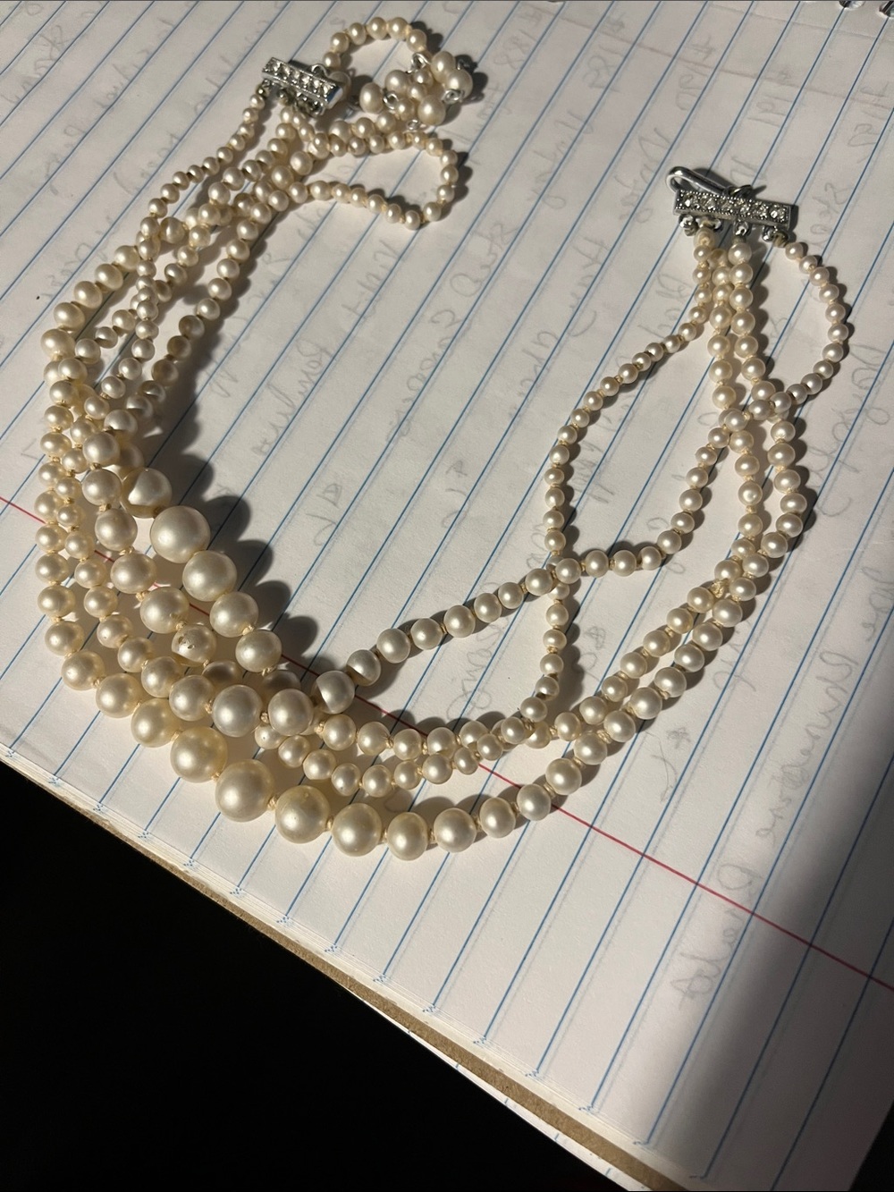 Classic Multi-Strand Pearl Necklace - Ivory Pearl Statement 1545 made in Japan